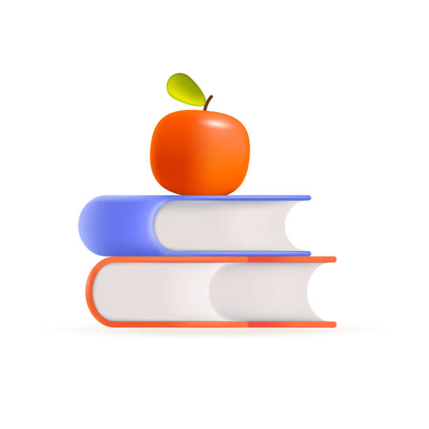 책 위에 빨간 사과 3d 일러스트레이션 - apple stack white backgrounds stock illustrations