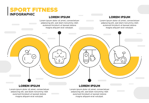 Enhance your understanding of sports and fitness with this informative infographic template. Featuring icons representing an athlete, exercise, health, and performance, this design provides valuable insights into the world of athleticism and well-being.