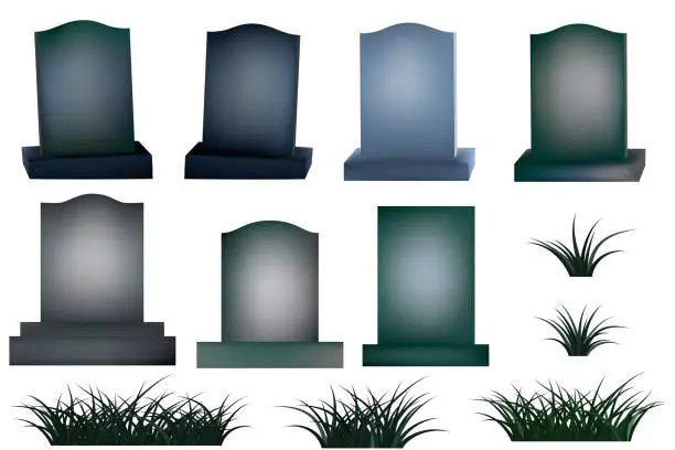 Vector illustration of Collection of vintage tombstones with some moss on surface