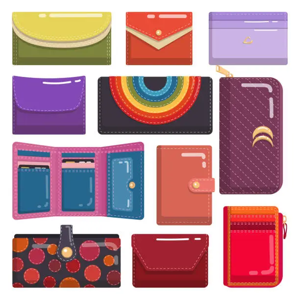 Vector illustration of Colorful wallets or purse cartoon illustration set