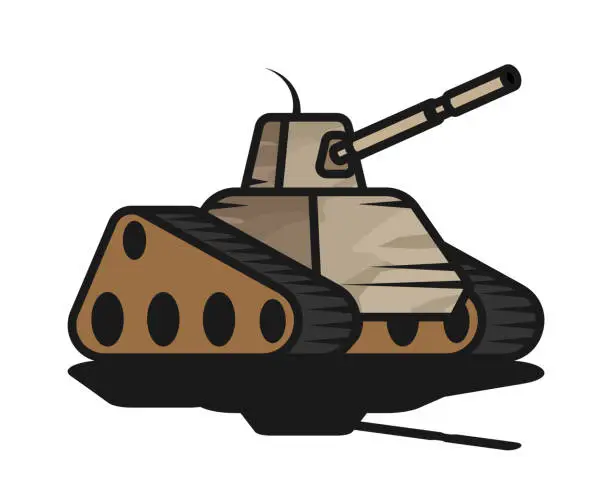 Vector illustration of Battle camo track tank with sand camouflage and long barrel for firing projectiles at enemy