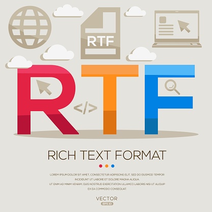 RTF _ Rich Text Format, letters and icons, and vector illustration.