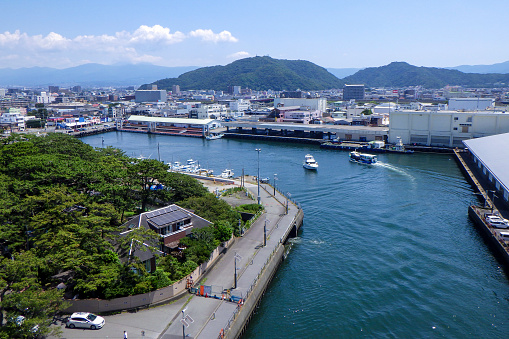 Panoramic view of Numazu market seen from the water gate