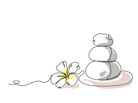 sketch lifestyle A038_stacked stones with flower shows the concept of zen vector illustration graphic EPS 10