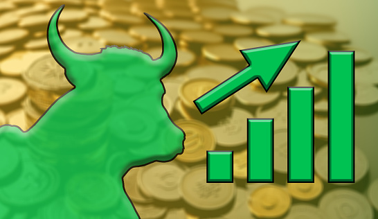 concept symbol of financial bull run of financial growth stock market, economic growth symbols