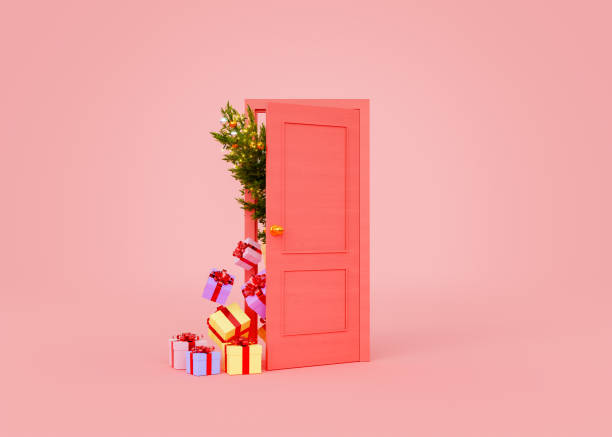 istock minimalist door with christmas peeking out 1707617691