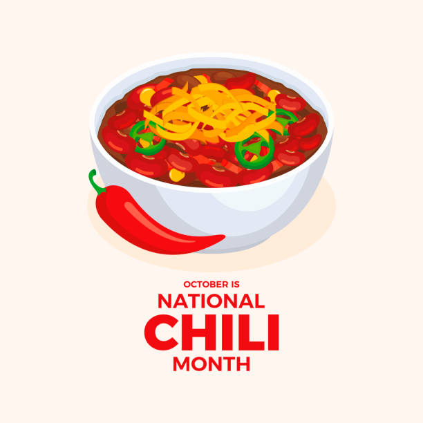 ilustrações de stock, clip art, desenhos animados e ícones de october is national chili month vector illustration - chili food bowl ready to eat