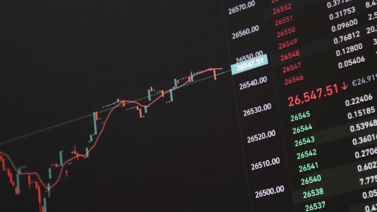 Financial exchange rate volatility trading line chart, concept of financial investment risk