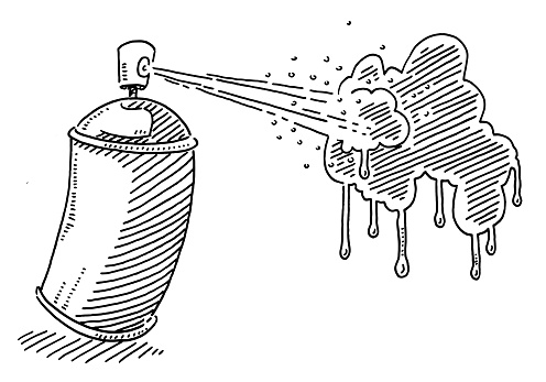 Hand-drawn vector drawing of a Spray Can Graffiti Paint. Black-and-White sketch on a transparent background (.eps-file). Included files are EPS (v10) and Hi-Res JPG.