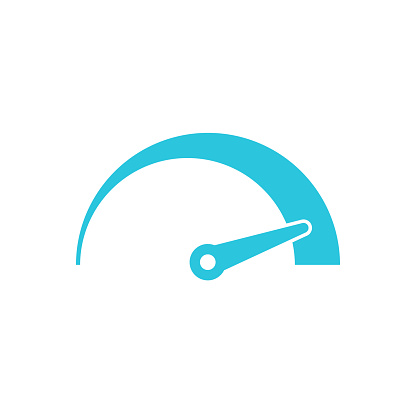 Speedometer icon, symbol. Flat design. Blue icon on white background.