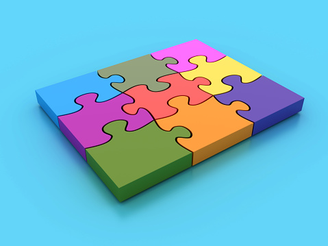 Puzzle Pieces - Color Background - 3D Rendering