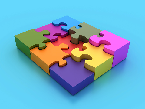 Puzzle Pieces - Color Background - 3D Rendering