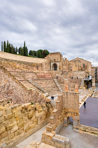 The Roman theatre, dating back from the first century A.D., and the nearby Old Cathedral, dating back to 13th century, are the historic landmarks of Cartagena, a city on the Mediterranean coast in the Murcia region