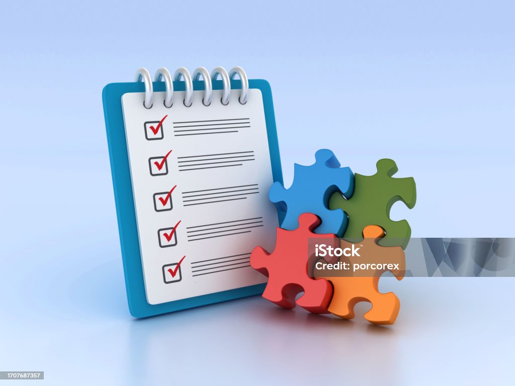 Checkbox Puzzle Puzzle Pieces With Check List Note Pad Stock Photo - Download Image Now ...