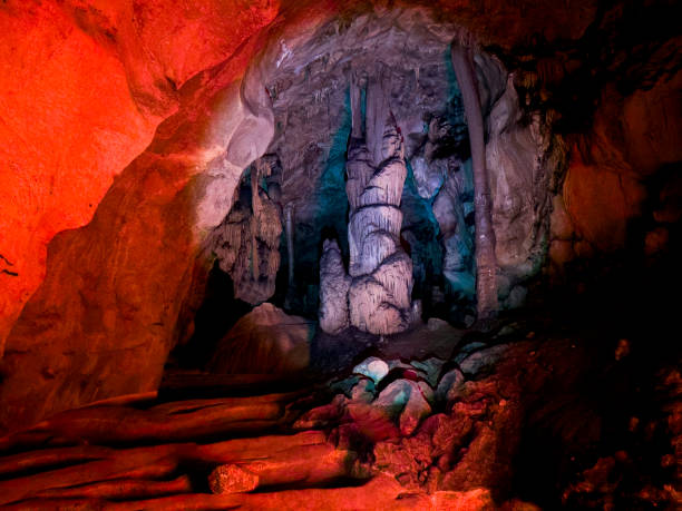 istock The internal texture, wonderful stalactites, stalagmites and magnificent internal structure of the newly discovered cave 1707701119