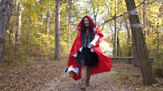 Little Red Riding Hood Walking In The Forest