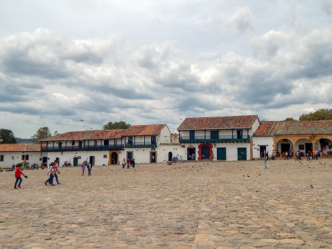 Colonial houses in colonial town square  in Villa De Leyva Colombia on Septembre 02/2023