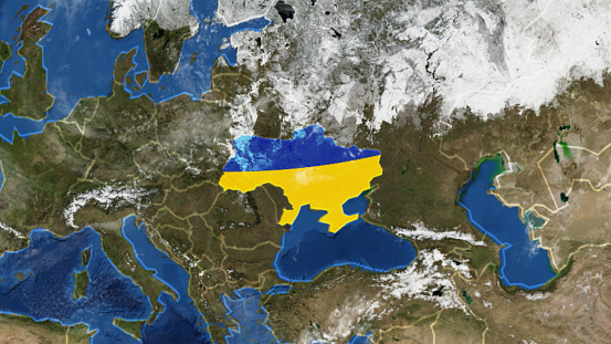 Credit: https://www.nasa.gov/topics/earth/images\n\nAn illustrative stock image showcasing the distinctive flag of Ukraine beautifully draped across a detailed map of the country, symbolizing the rich history and cultural pride of this renowned European nation.