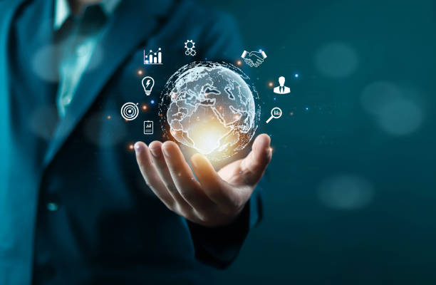 istock Businessman shows internet connection technology around the world 1707762794
