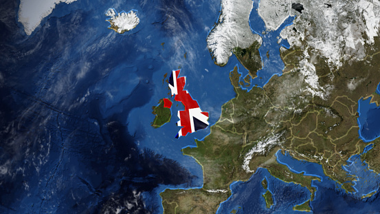 Credit: https://www.nasa.gov/topics/earth/images\n\nAn illustrative stock image showcasing the distinctive tricolor flag of United Kingdom beautifully draped across a detailed map of the country, symbolizing the rich history and cultural pride of this renowned European nation.