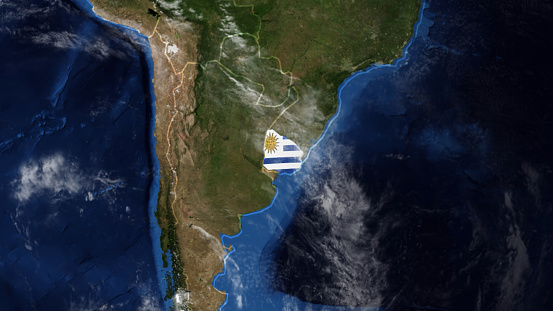 Credit: https://www.nasa.gov/topics/earth/images\n\nAn illustrative stock image showcasing the distinctive tricolor flag of Uruguay beautifully draped across a detailed map of the country, symbolizing the rich history and cultural pride of this renowned