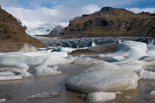 Glacier Ice, Drift floating Ice,14 of July Glacier, Krossfjord, Arctic, Spitsbergen, Svalbard, Norway, Europe