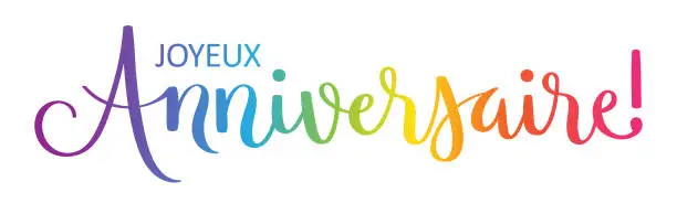 Vector illustration of JOYEUX ANNIVERSAIRE! (HAPPY BIRTHDAY! in French) colorful brush calligraphy banner