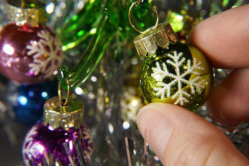 christmas background. christmas tree decorations  close-up. selective focus.