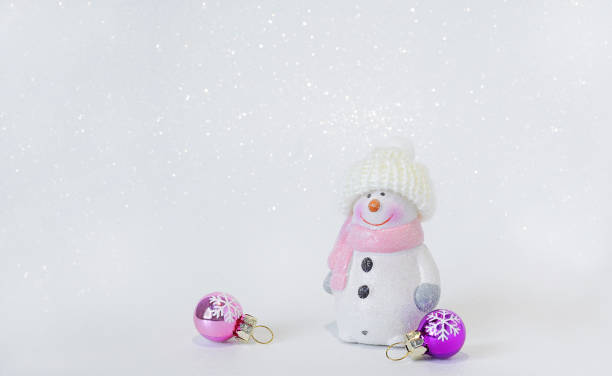 istock snowman and christmas balls on a  shiny  white background. Copy space 1707800293