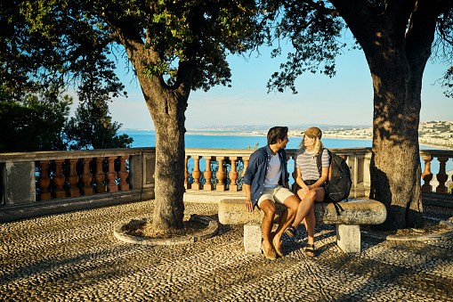 Young couple enjoying their vacation in the beautiful French coastal city of Nice on the French Riviera