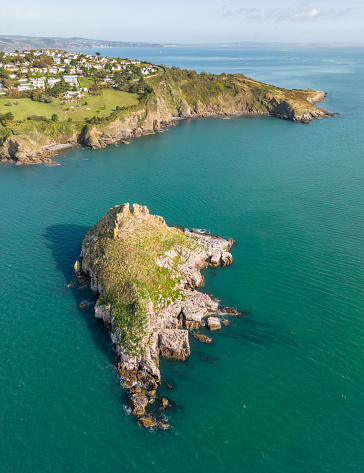 Aerial view of Thatcher Rock towards Hope's Nose in Torbay