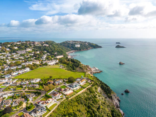 Daddyhole Plain in Torquay Aerial view over Daddyhole Plain in Torquay torquay uk stock pictures, royalty-free photos & images
