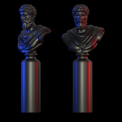 3d rendering of male statue on black background