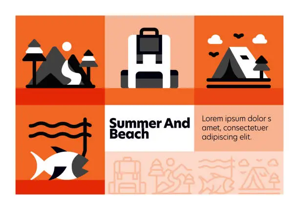 Vector illustration of Summer and Beach line icon set and banner design.