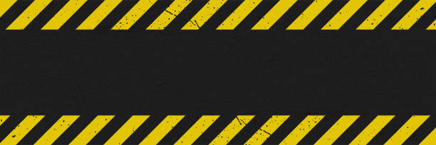 istock Yellow Stripped on black background. Grunge long plaque with yellow and black stripes and text space. Template rectangle. Vector illustration EPS10. 1707883859