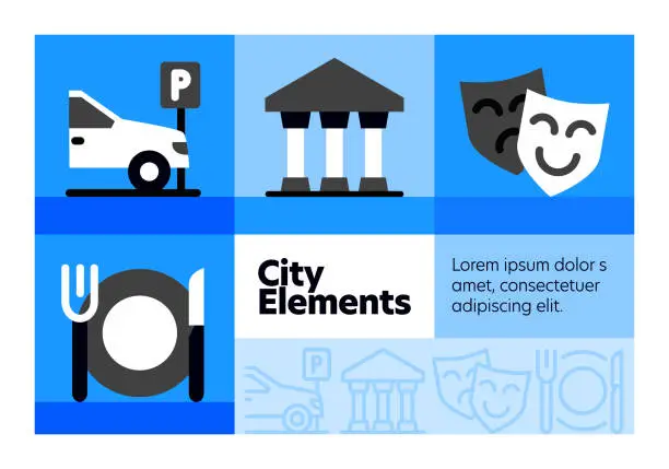 Vector illustration of City Elements line icon set and banner design.