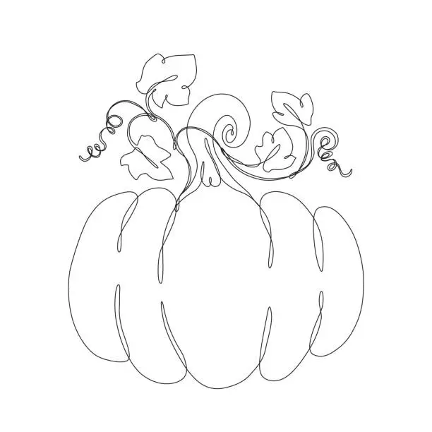 Vector illustration of Pumpkin Continuous Line Drawing