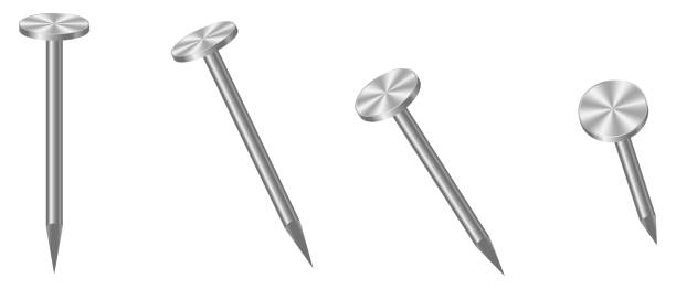 istock Realistic 3d metal nails. Nail metal. Realistic set of metal pins. Metallic hardware vector set. Vector illustration 1707932517