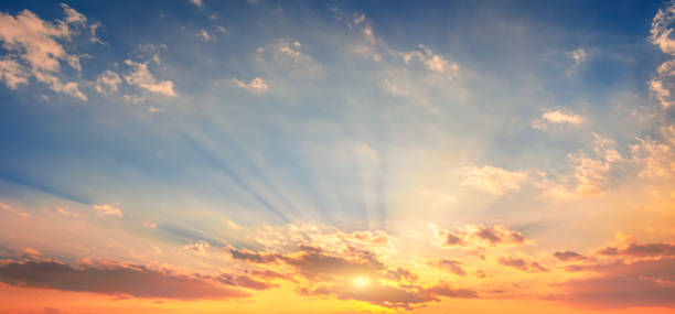 istock Real amazing panoramic sunrise or sunset sky with gentle colorful clouds 1707957671