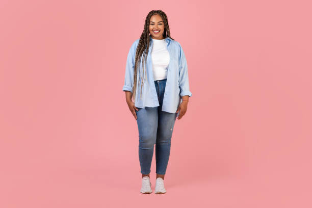 istock Full Length Shot Of Obese Lady Model Standing In Studio 1707974012