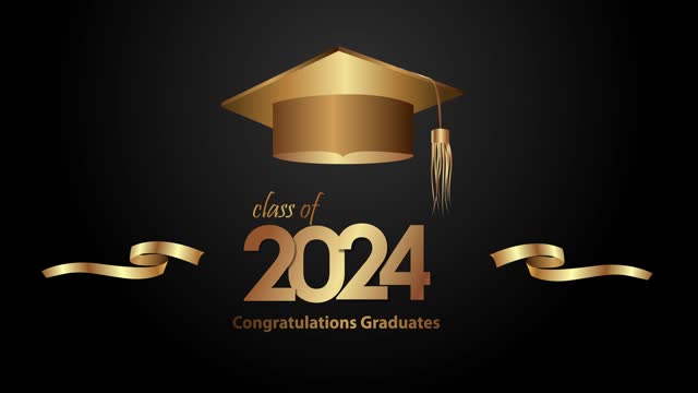 Animation of graduation flying hat and inscription congratulations on graduation 2024
