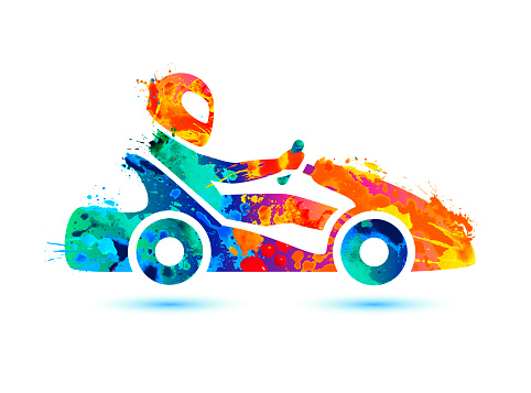 Karting symbol. Racing kart vector icon of splash paint