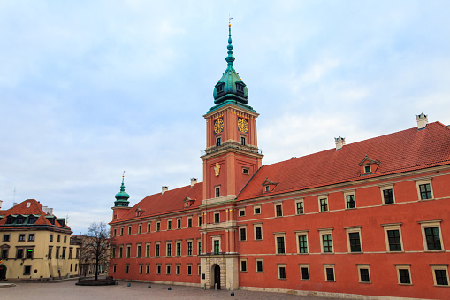 Warsaw, Poland - March 9, 2022: Royal Castle in Castle Square in Warsaw, Poland