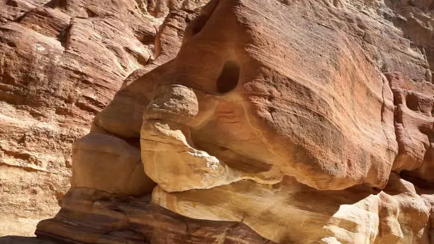 Photo of Animal shaped rock formation in the ancient city of Petra, Jordan.