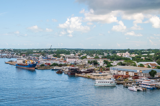 Cruise travel the Caribbean Sea, the Bahamas, Atlantic Ocean docking at a busy port