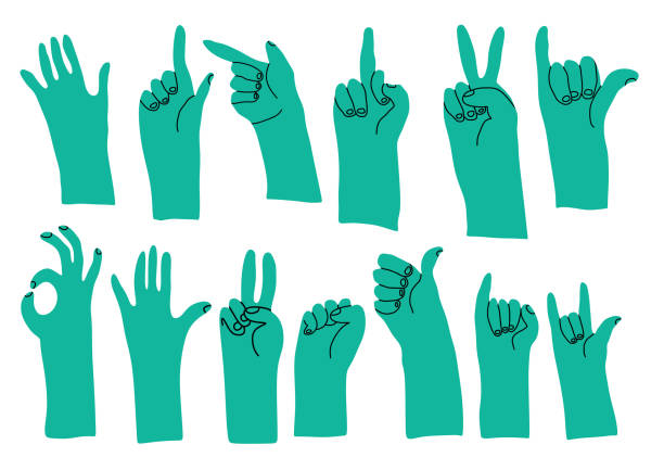 Cartoon hands showing different gestures set. Cartoon hands showing different gestures set. talk to the hand emoticon stock illustrations