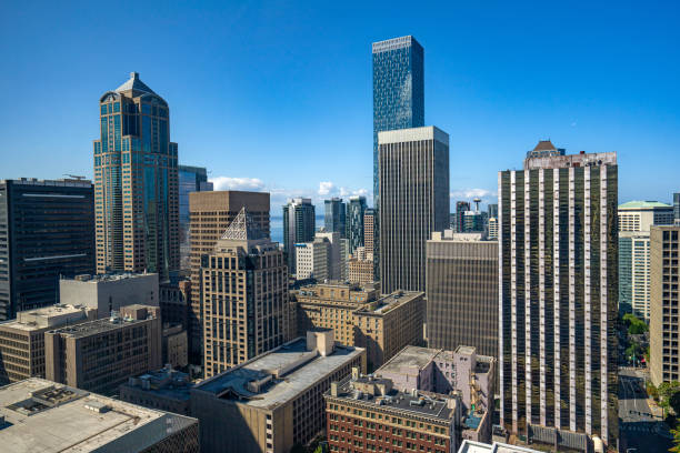 Clear Pacific Northwest summer day in downtown Seattle, Washington.