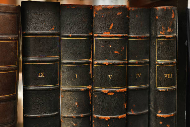 istock Black retro worn books on a shelf in the library 1708003412