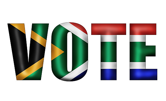 The word Vote, in all the colors of the country's rainbow flag, urges South Africans to vote in their democratic elections.