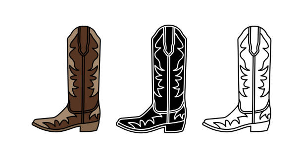 ilustraciones, imágenes clip art, dibujos animados e iconos de stock de cowboy boot western shoe silhouette outline - fashion group of objects shoe boot